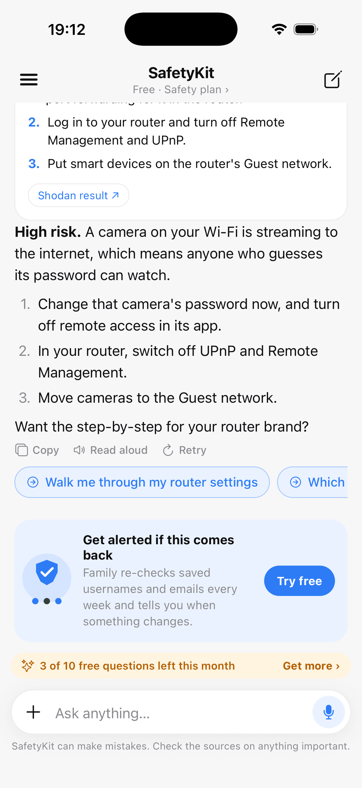 A SafetyKit check result: high risk, what to do first, and the source
